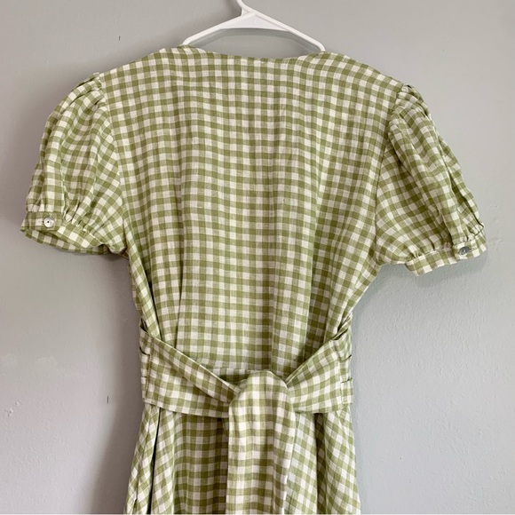 Heinui Nana Wrap Dress in Green Gingham Linen - Picture 5 of 6